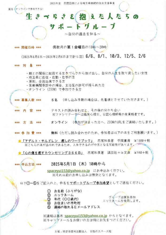 生きづらさを抱えた人たちのサポートグループ